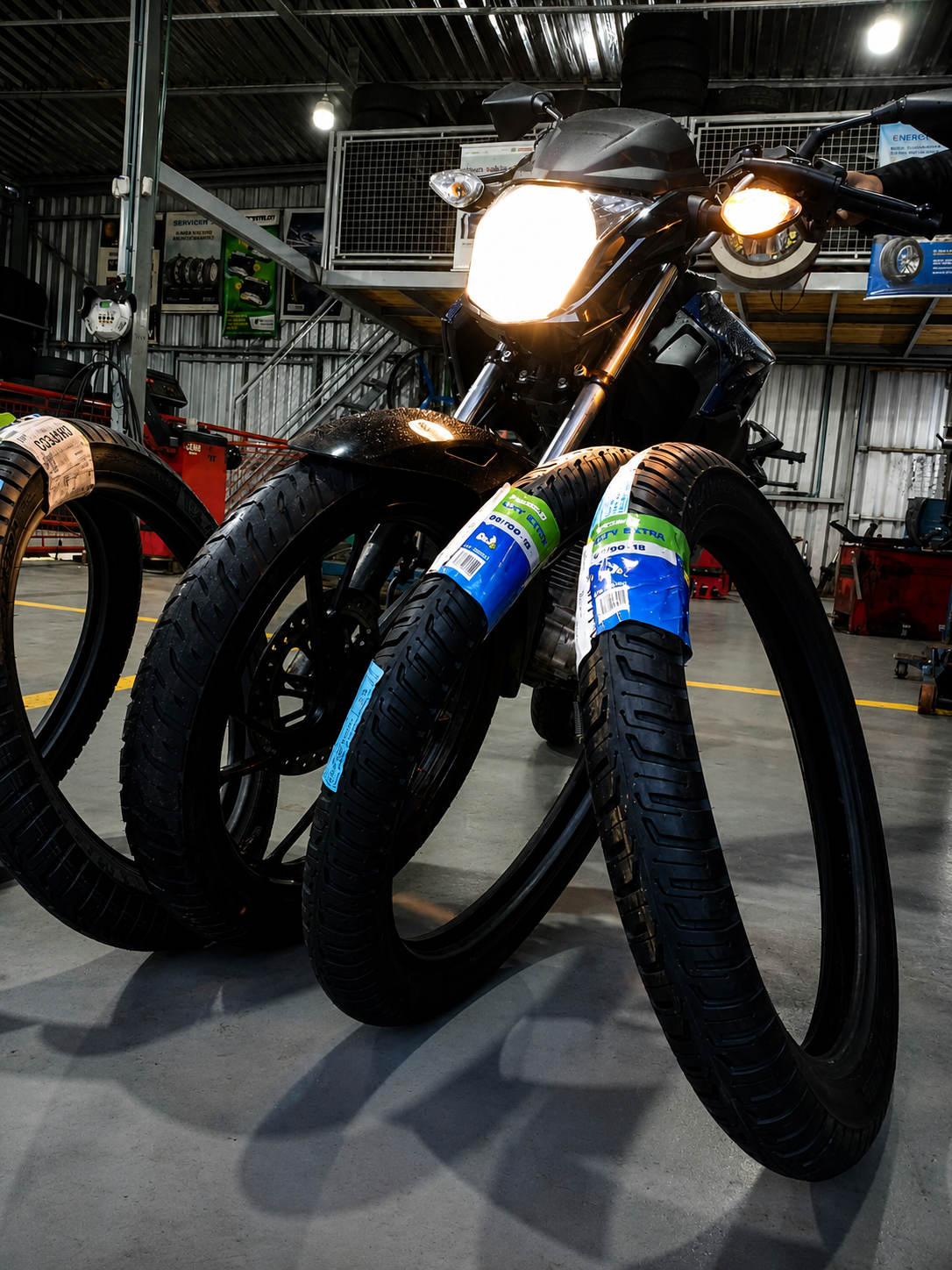 Pneus de moto novos prontos para instalação